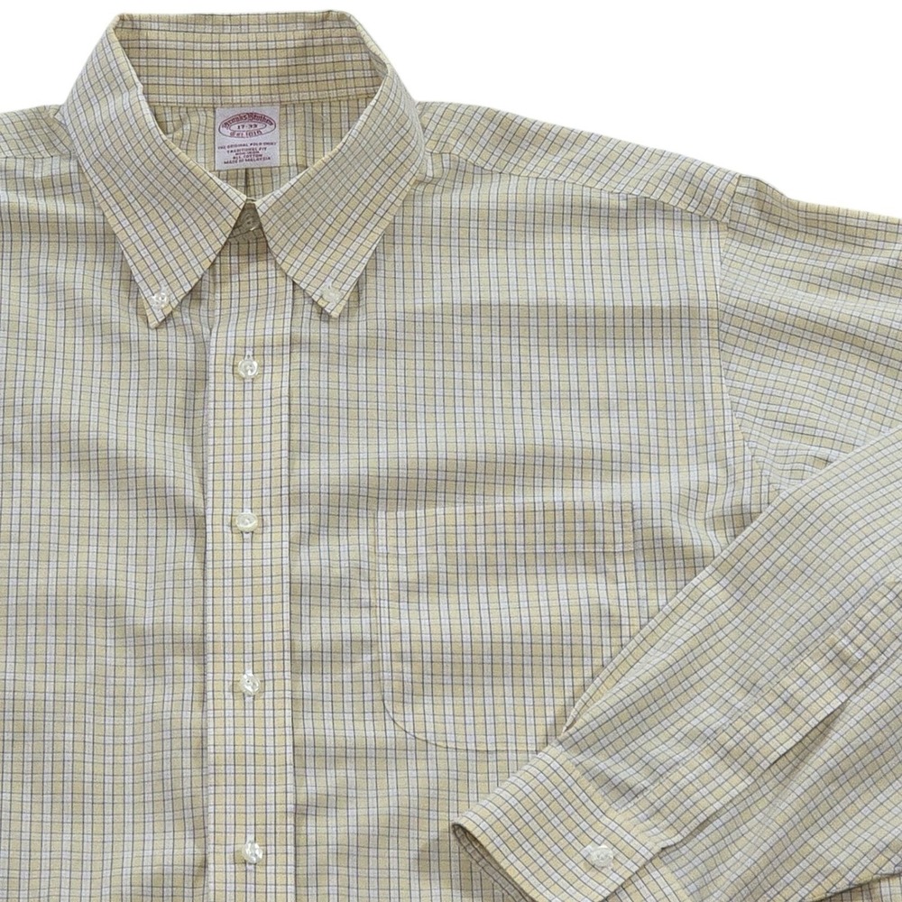 Brooks Brothers Mens 17-33 Traditional Fit Non-Iron Cotton Check Shirt Yellow